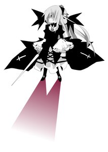 Rating: Safe Score: 0 Tags: 1girl apron dress full_body greyscale image long_hair long_sleeves looking_at_viewer monochrome solo standing suigintou wings User: admin