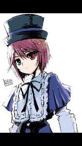 Rating: Safe Score: 0 Tags: 1girl auto_tagged bangs black_border blue_dress closed_mouth frills hat heterochromia image letterboxed long_sleeves looking_at_viewer red_eyes ribbon short_hair simple_background solo souseiseki top_hat upper_body white_background User: admin