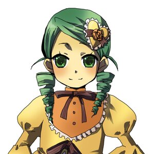 Rating: Safe Score: 0 Tags: 1girl bow dress drill_hair green_eyes green_hair hat image juliet_sleeves kanaria long_sleeves looking_at_viewer puffy_sleeves ribbon simple_background smile solo twin_drills upper_body white_background yellow_dress User: admin