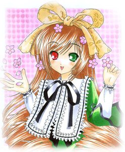 Rating: Safe Score: 0 Tags: 1girl :d blush bow brown_hair dress flower frills green_eyes heterochromia image long_hair long_sleeves looking_at_viewer open_mouth red_eyes ribbon smile solo suiseiseki upper_body User: admin