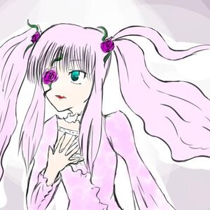 Rating: Safe Score: 0 Tags: 1girl bangs dress eyepatch flower hair_flower image kirakishou long_hair long_sleeves pink_hair rose simple_background solo twintails upper_body User: admin