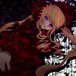 Rating: Safe Score: 0 Tags: 1girl blonde_hair blue_eyes dress flower frills image long_hair red_flower red_rose rose shinku solo twintails User: admin