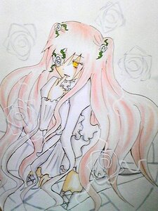 Rating: Safe Score: 0 Tags: 1girl dress finger_to_mouth flower image kirakishou long_hair pink_hair rose solo traditional_media very_long_hair watercolor_(medium) yellow_eyes User: admin