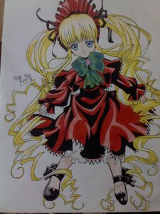 Rating: Safe Score: 0 Tags: 1girl black_footwear blonde_hair bloomers blue_eyes bonnet bow bowtie dress drill_hair frills full_body green_bow image long_hair long_sleeves looking_at_viewer marker_(medium) photo red_dress shikishi shinku shoes simple_background solo standing traditional_media twin_drills twintails underwear very_long_hair User: admin