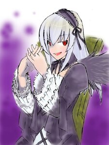 Rating: Safe Score: 0 Tags: 1girl black_wings detached_collar dress frills hairband image long_hair long_sleeves looking_at_viewer open_mouth red_eyes silver_hair solo suigintou upper_body very_long_hair wings User: admin