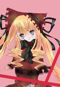 Rating: Safe Score: 0 Tags: 1girl :o blonde_hair blue_eyes blush bow bowtie dress drill_hair image long_hair long_sleeves looking_at_viewer red_dress shinku simple_background solo twintails User: admin