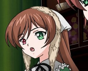 Rating: Safe Score: 0 Tags: 1girl :o brown_hair face frills green_eyes heterochromia image long_hair multiple_girls open_mouth parody portrait red_eyes solo suiseiseki User: admin