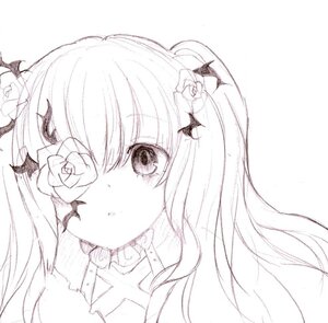 Rating: Safe Score: 0 Tags: 1girl blush eyebrows_visible_through_hair flower hair_flower hair_ornament head_wings image kirakishou long_hair looking_at_viewer monochrome rose simple_background solo white_background User: admin