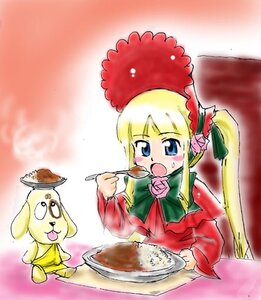 Rating: Safe Score: 0 Tags: 1girl artist_request blonde_hair blue_eyes blush blush_stickers bonnet bow bowtie curry dog dress eating flower food green_bow green_neckwear holding holding_spoon image kunkun long_hair long_sleeves open_mouth pink_flower pink_rose red_dress rose rozen_maiden shinku sidelocks solo spoon User: admin