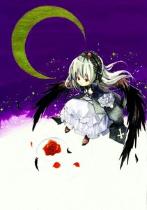 Rating: Safe Score: 0 Tags: 1girl black_wings commentary_request crescent_moon cross dress feathered_wings feathers flower frills gothic_lolita hairband image lolita_fashion long_hair moon painting_(medium) petals red_eyes red_flower red_rose rose rozen_maiden solo suigintou tetuankyo traditional_media watercolor_(medium) white_hair wings User: admin