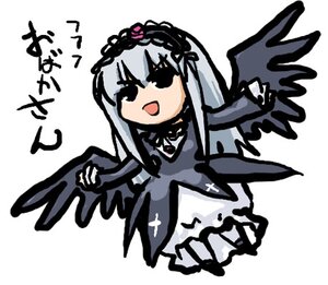 Rating: Safe Score: 0 Tags: 1girl :d bangs black_dress black_eyes black_wings chibi dress flower hairband image lolita_hairband long_hair long_sleeves open_mouth rose silver_hair simple_background smile solo suigintou text_focus white_background wings User: admin