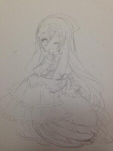 Rating: Safe Score: 0 Tags: 1girl bow dress finger_to_mouth frills full_body graphite_(medium) greyscale hair_bow hand_to_own_mouth image long_hair long_sleeves looking_at_viewer monochrome monster_girl one_eye_closed sketch smile solo suiseiseki traditional_media very_long_hair User: admin