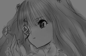 Rating: Safe Score: 0 Tags: 1girl auto_tagged bangs close-up eyebrows_visible_through_hair flower image kirakishou leaf looking_at_viewer monochrome parted_lips petals simple_background solo tears User: admin