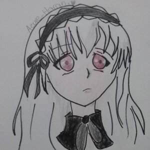 Rating: Safe Score: 0 Tags: 1girl bangs black_bow bow closed_mouth eyebrows_visible_through_hair grey_background hairband image long_hair looking_at_viewer portrait simple_background solo suigintou traditional_media User: admin