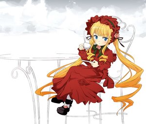 Rating: Safe Score: 0 Tags: 1girl black_bow black_footwear black_neckwear blonde_hair blue_eyes blush bonnet bow bowtie cup dress drink flower food frills full_body holding_cup image ixy long_hair long_sleeves looking_at_viewer red_dress red_flower rose rozen_maiden saucer shinku shoes sidelocks sitting solo tea teacup twintails very_long_hair User: admin