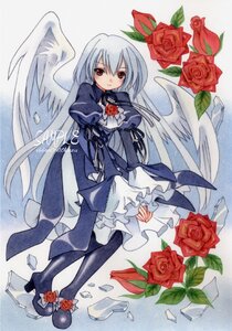 Rating: Safe Score: 0 Tags: 1girl blue_rose dress flower image pantyhose pink_rose purple_rose red_eyes red_flower red_rose rose rose_petals short_hair solo suigintou thorns traditional_media wings User: admin