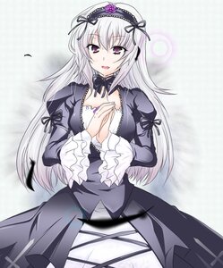 Rating: Safe Score: 0 Tags: 1girl :d black_dress black_ribbon breasts cleavage dress flower frilled_sleeves frills gothic_lolita hairband image juliet_sleeves lolita_fashion lolita_hairband long_hair long_sleeves looking_at_viewer medium_breasts open_mouth own_hands_together purple_eyes ribbon rose silver_hair smile solo suigintou User: admin