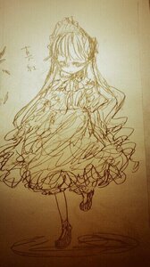 Rating: Safe Score: 0 Tags: 1girl dress frills image long_hair long_sleeves monochrome shinku sketch solo traditional_media very_long_hair User: admin