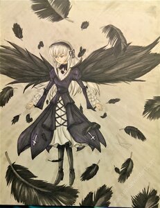 Rating: Safe Score: 0 Tags: 1girl black_feathers black_ribbon black_wings boots dress feathered_wings feathers frills full_body hairband image long_hair long_sleeves looking_at_viewer ribbon silver_hair solo suigintou wings User: admin