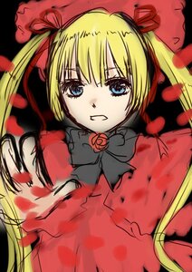 Rating: Safe Score: 0 Tags: 1girl blonde_hair blue_eyes bow bowtie dress flower image long_hair looking_at_viewer petals red_flower ribbon rose rose_petals shinku solo twintails User: admin