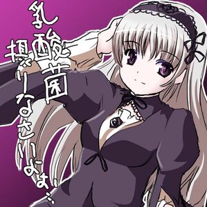 Rating: Safe Score: 0 Tags: 1girl bangs black_dress closed_mouth detached_collar dress frills hairband image juliet_sleeves lolita_hairband long_hair long_sleeves looking_at_viewer puffy_sleeves purple_background rose silver_hair smile solo suigintou text_focus upper_body User: admin