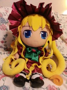 Rating: Safe Score: 0 Tags: 1girl blonde_hair blue_eyes bonnet bow doll dress flower hat long_hair pink_flower pink_rose rose shinku solo User: admin