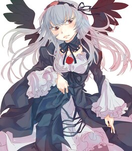Rating: Safe Score: 0 Tags: 1girl auto_tagged black_wings blush dress feathered_wings feathers flower frilled_sleeves frills gothic_lolita hairband image lolita_fashion long_hair long_sleeves rose silver_hair solo suigintou wings User: admin