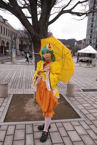 Rating: Safe Score: 0 Tags: 1girl building closed_eyes flower green_hair hair_flower hair_ornament holding holding_umbrella japanese_clothes kanaria kazami_yuuka kimono parasol short_hair solo tree umbrella User: admin