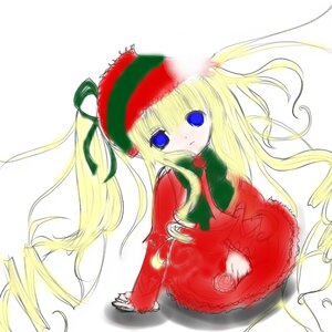 Rating: Safe Score: 0 Tags: 1girl blonde_hair blue_eyes bow bowtie dress full_body green_bow image long_hair long_sleeves looking_at_viewer red_dress rose shinku simple_background sitting solo very_long_hair white_background User: admin