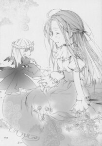 Rating: Safe Score: 0 Tags: 2girls closed_eyes dress flower frills greyscale image kakizaki_megu long_hair long_sleeves monochrome multiple_girls siblings smile solo suigintou User: admin