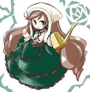 Rating: Safe Score: 0 Tags: 1girl blush brown_hair dress drill_hair frills full_body green_dress green_eyes head_scarf heterochromia image long_hair long_sleeves looking_at_viewer open_mouth red_eyes solo suiseiseki twin_drills twintails very_long_hair watering_can white_background User: admin