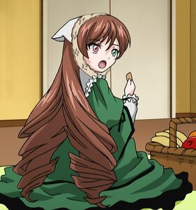 Rating: Safe Score: 0 Tags: 1girl :o brown_hair dress drill_hair food frills green_dress head_scarf heterochromia image long_hair long_sleeves looking_at_viewer looking_back open_mouth red_eyes solo suiseiseki very_long_hair User: admin