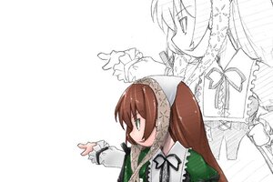 Rating: Safe Score: 0 Tags: 2girls braid brown_hair dress green_dress green_eyes hat head_scarf image long_hair long_sleeves multiple_girls ribbon simple_background smile solo suiseiseki white_background User: admin