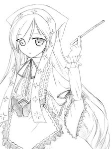 Rating: Safe Score: 0 Tags: 1girl blush cross dress food frills greyscale holding image long_hair long_sleeves looking_at_viewer monochrome pocky ribbon rozen_maiden simple_background solo striped suiseiseki takami_ryou very_long_hair User: admin