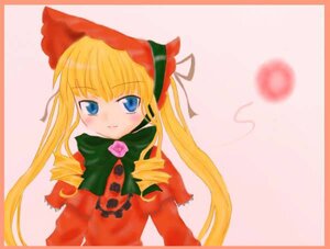 Rating: Safe Score: 0 Tags: 1girl blonde_hair blue_eyes blush bonnet bow bowtie dress flower green_bow image long_hair long_sleeves looking_at_viewer pink_rose red_dress rose shinku simple_background solo twintails upper_body User: admin