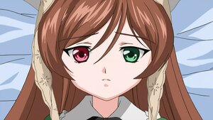 Rating: Safe Score: 0 Tags: 1girl bow brown_hair closed_mouth curtains face green_eyes heterochromia image long_hair looking_at_viewer portrait solo suiseiseki User: admin