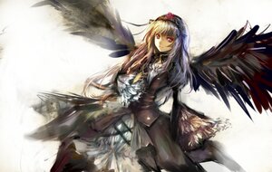 Rating: Safe Score: 0 Tags: 1girl black_dress black_wings dress flower hairband image long_hair long_sleeves looking_at_viewer red_eyes rose silver_hair solo suigintou weapon wings User: admin