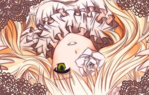 Rating: Safe Score: 0 Tags: 1girl blonde_hair flower frills green_eyes image kirakishou long_hair looking_at_viewer pink_rose rose smile solo white_flower white_rose User: admin