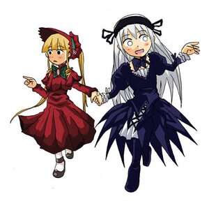 Rating: Safe Score: 0 Tags: 2girls blonde_hair blush bonnet dress hat holding_hands image long_hair long_sleeves multiple_girls o_o open_mouth pair red_dress shinku silver_hair simple_background suigintou twintails white_background wings User: admin