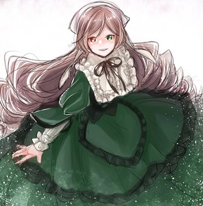 Rating: Safe Score: 0 Tags: 1girl black_ribbon blush brown_hair dress drill_hair frills green_dress green_eyes head_scarf heterochromia image long_hair long_sleeves looking_at_viewer red_eyes smile solo suiseiseki very_long_hair User: admin