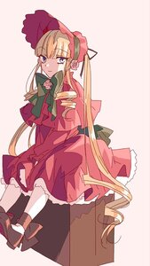 Rating: Safe Score: 0 Tags: 1girl blonde_hair blue_eyes bonnet bow bowtie dress flower image long_hair long_sleeves looking_at_viewer pantyhose pink_flower pink_rose red_dress rose shinku sitting solo twintails very_long_hair User: admin