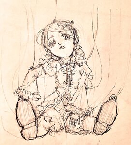Rating: Safe Score: 0 Tags: 1girl auto_tagged dress frills image kanaria long_sleeves monochrome sitting sketch solo User: admin