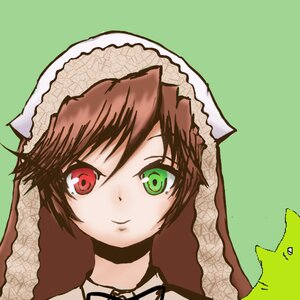 Rating: Safe Score: 0 Tags: 1girl blush brown_hair closed_mouth collar dress green_background green_eyes head_scarf image looking_at_viewer red_eyes short_hair simple_background smile solo suiseiseki veil User: admin