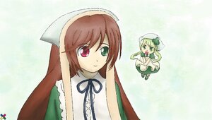 Rating: Safe Score: 0 Tags: :d brown_hair dress green_dress green_eyes hat head_scarf heterochromia image long_hair long_sleeves looking_at_viewer multiple_girls open_mouth red_eyes siblings sisters smile solo suiseiseki very_long_hair User: admin