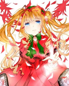 Rating: Safe Score: 0 Tags: 1girl blonde_hair blue_eyes capelet dress drill_hair flower hair_ribbon image leaf long_hair looking_at_viewer petals ribbon rose_petals shinku solo tears twintails white_background User: admin