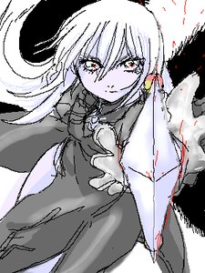 Rating: Safe Score: 0 Tags: 1girl breasts dress hair_between_eyes image long_hair looking_at_viewer monochrome oekaki red_eyes smile solo spot_color suigintou transparent_background User: admin