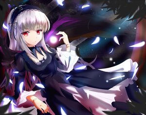 Rating: Safe Score: 0 Tags: 1girl black_wings doll_joints dress eyebrows_visible_through_hair feathered_wings feathers flower frills hairband image lolita_hairband long_hair long_sleeves looking_at_viewer petals red_eyes rose silver_hair smile solo suigintou wings User: admin