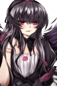 Rating: Safe Score: 0 Tags: 1girl akemi_homura akuma_homura black_hair black_wings bow dress feathered_wings flower hairband image long_hair looking_at_viewer purple_eyes ribbon simple_background solo suigintou white_background wings User: admin