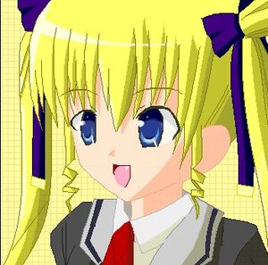 Rating: Safe Score: 0 Tags: 1girl :d blonde_hair blue_eyes bow hair_ribbon image necktie open_mouth ribbon shinku simple_background solo yellow_background User: admin
