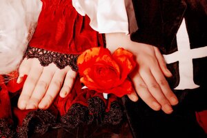Rating: Safe Score: 0 Tags: 1boy black_background flower hands lace multiple_cosplay out_of_frame red_flower red_rose rose tagme User: admin